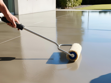 Water-based sealer being applied to a concrete surface for durable protection