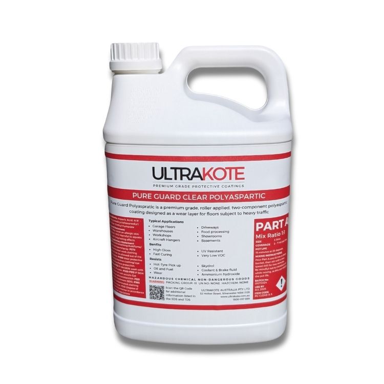 Pure Guard 100% Solids Clear Polyaspartic Coating 8L Kit - UV Stable Floor Coating