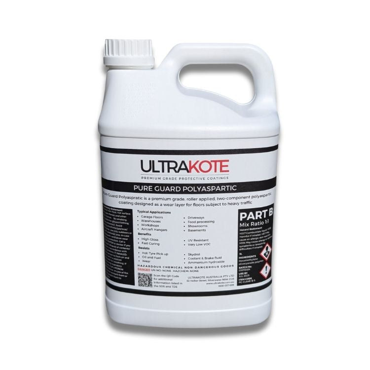 Pure Guard 100% Solids Clear Polyaspartic Coating 8L Kit - UV Stable Floor Coating