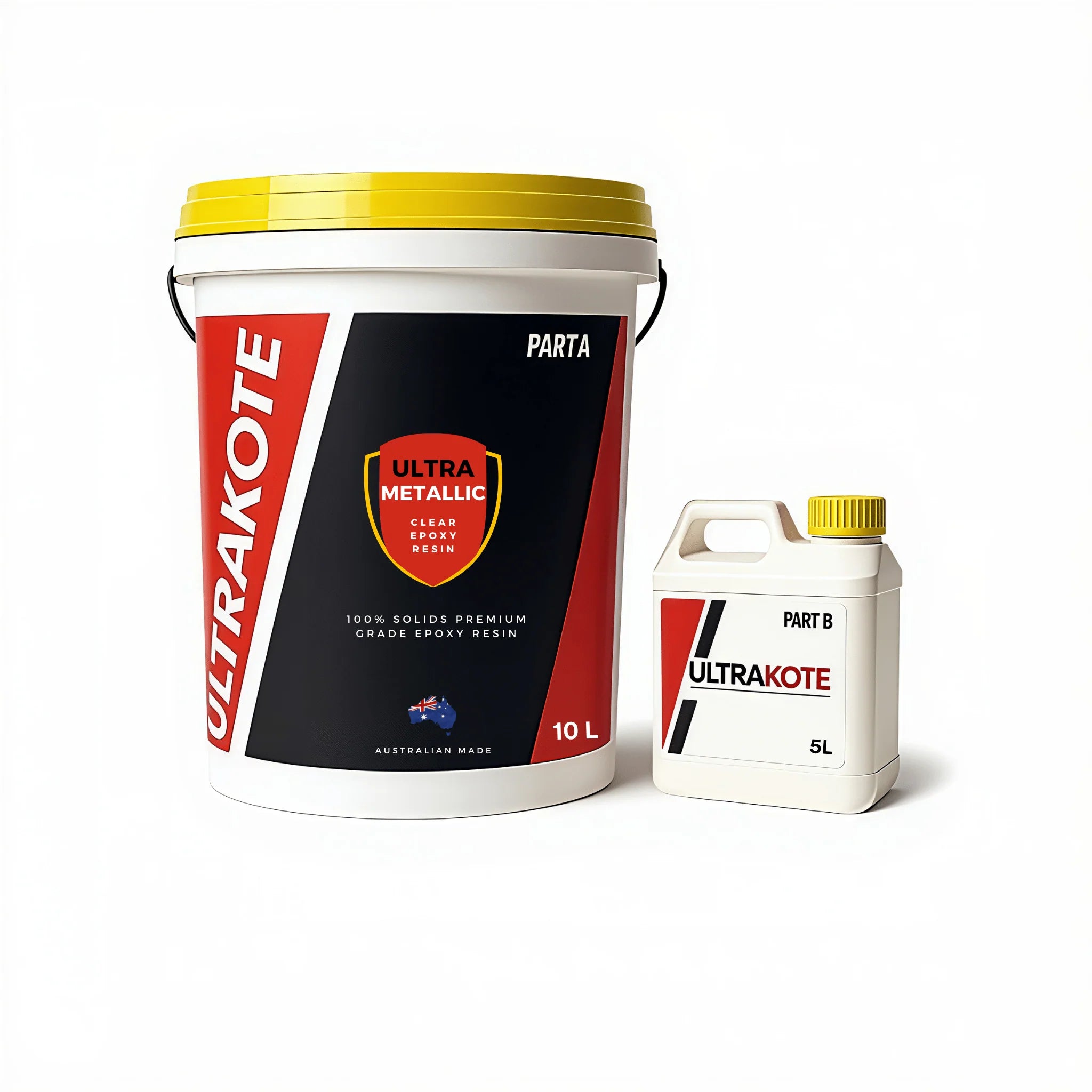 Two Ultrakote paint containers on a white background