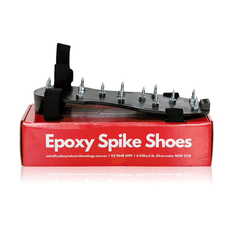 Epoxy Spike Shoes for safe flooring installation.