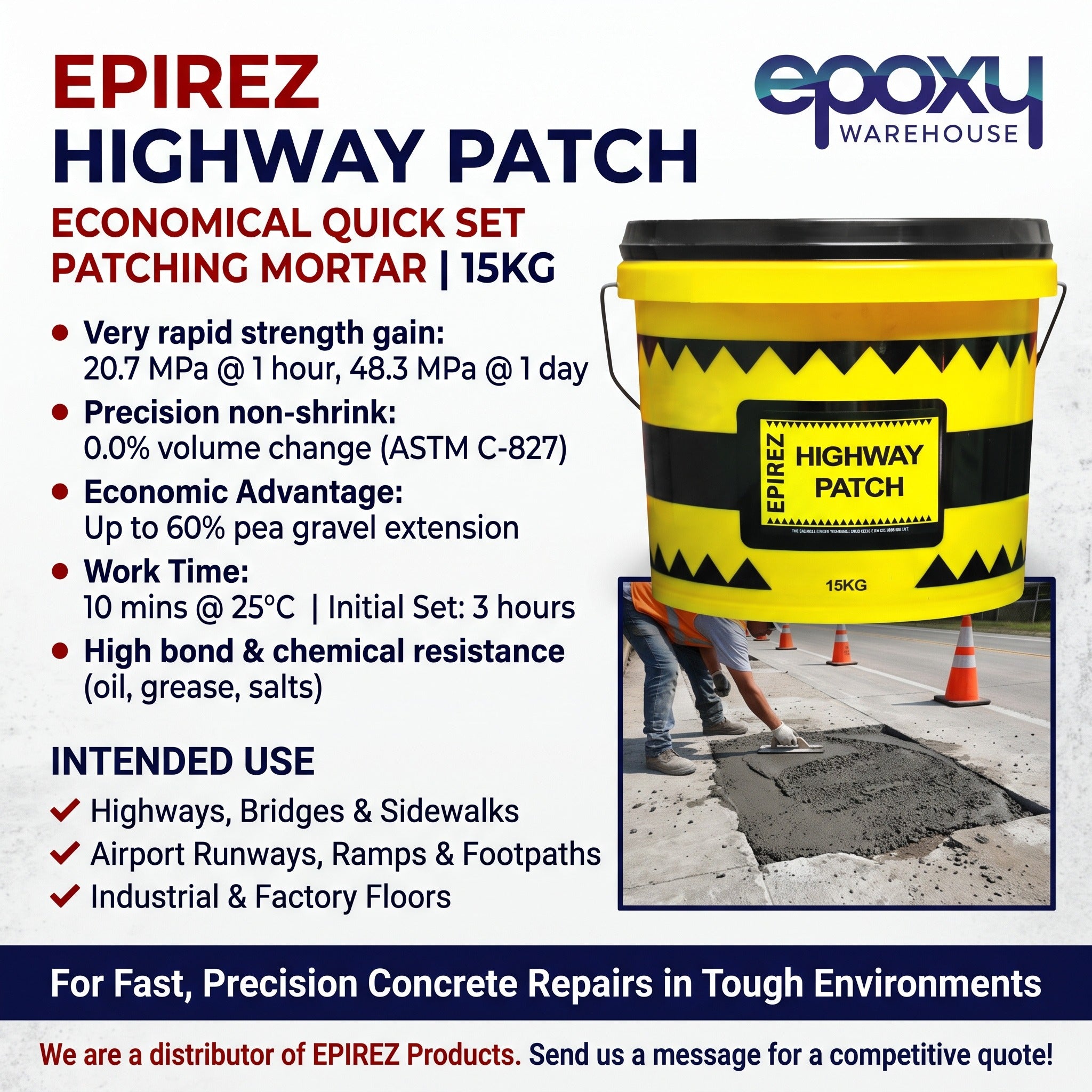 Epirez Highway Patch Rapid Set Cement Patching Mortar 15kg