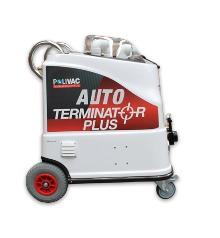 Polivac Terminator PLUS Auto Fill Auto Empty Carpet Extractor with automated cleaning systems.