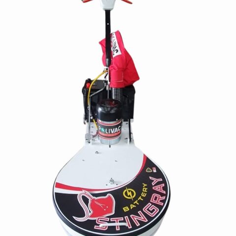 Polivac Stingray Battery Operated Burnisher with cordless operation, 50 cm pad, and intelligent charging system for efficient cleaning.