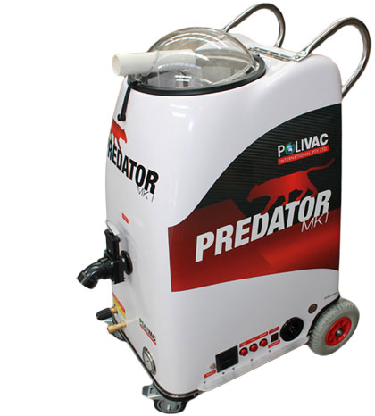 Predator MK1 Carpet Extractor with 800 PSI pump and suspension-mounted motors for low-noise cleaning.